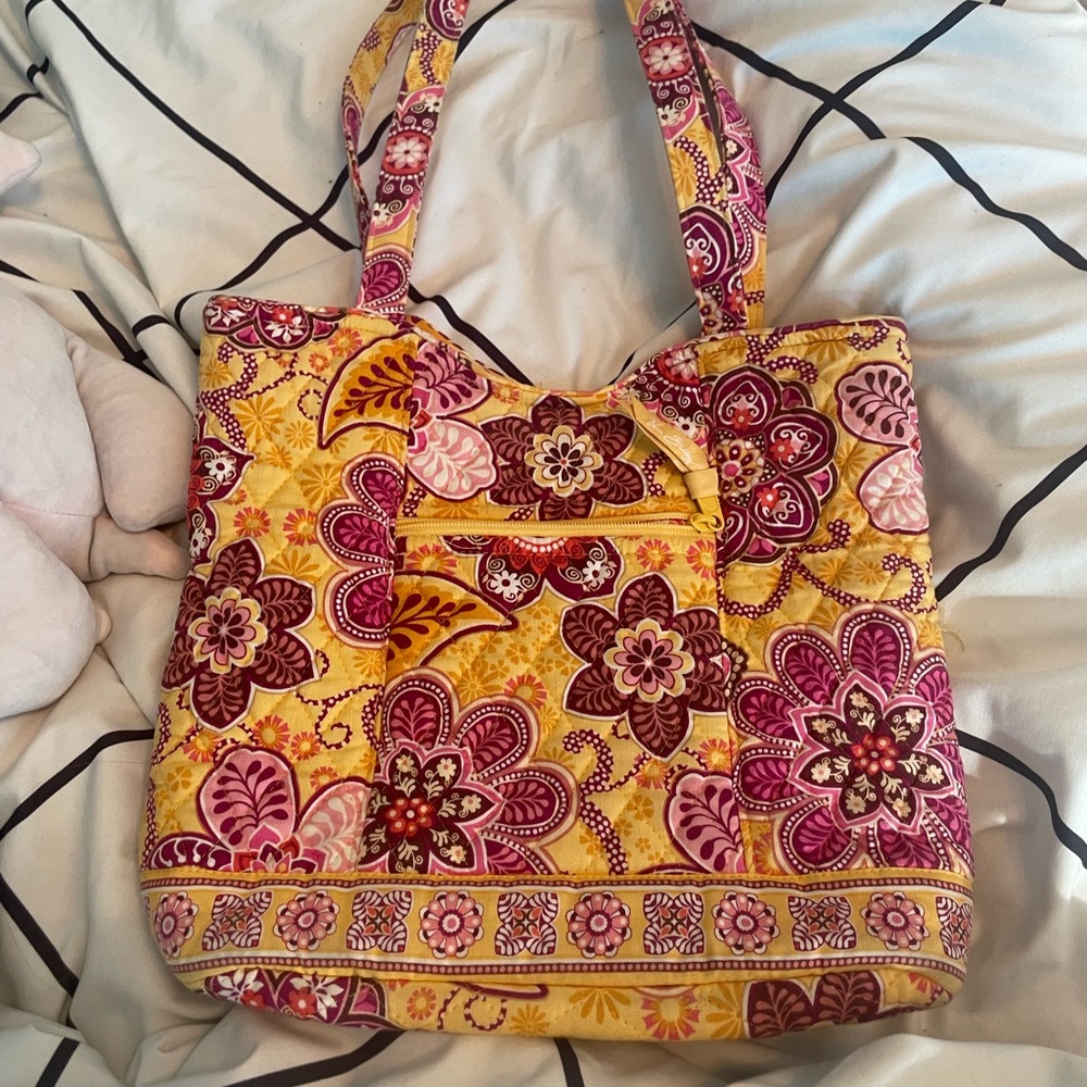 yellow and pink vera bradley tote bag